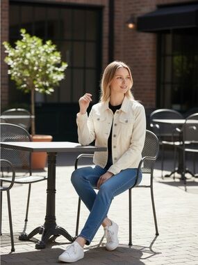 Banana Republic Cream Denim Jacket - Lightweight Trucker Style